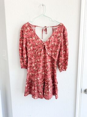 Lush Nordstrom Dusty Rose Ditsy Floral Tie Back Mini Dress Size Small